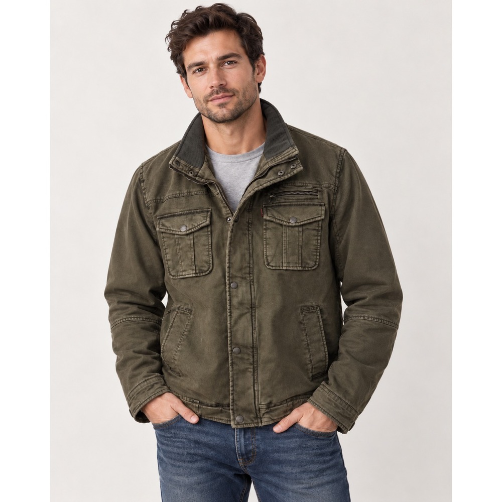 Levi's Mens Field Jacket L Olive Quilted Military Utility Workwear Coat